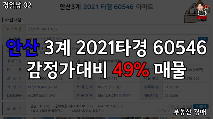  부동산 경매 기초 시흥 아파트 매물 정왕역 근접 - 안산3계 2021타경 60546