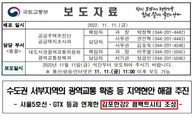  수도권 서부지역 광역교통 확충 및 김포한강2 콤팩트시티 조성