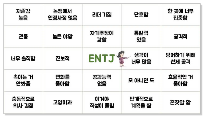 ENTJ entj 짤 단점 성격 특징 빙고 궁합까지 : 네이버 블로그