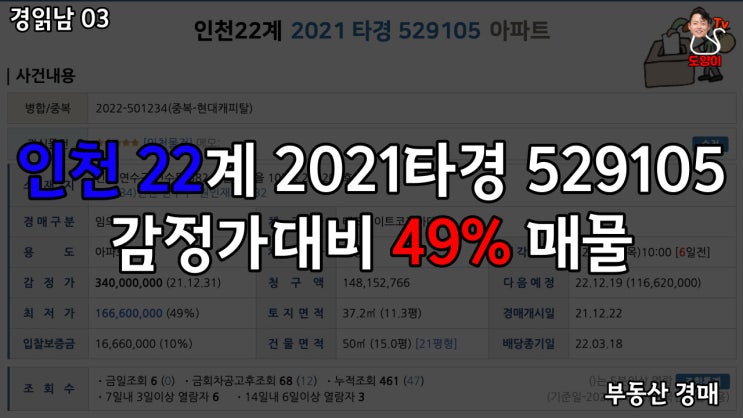  부동산 경매 기초 인천 연수구 수인분당선 인천1호선 더블 원인재역 도보7분 아파트 - 인천22계 2021 타경 529105