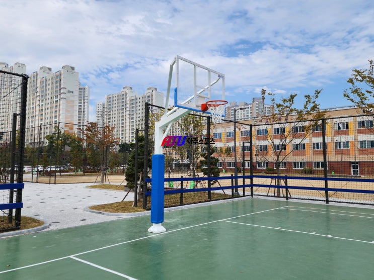 [아주스포츠] 세종시 아름중학교 제2캠퍼스 야외 농구장 철재 고정식 단면 농구대 제작&설치