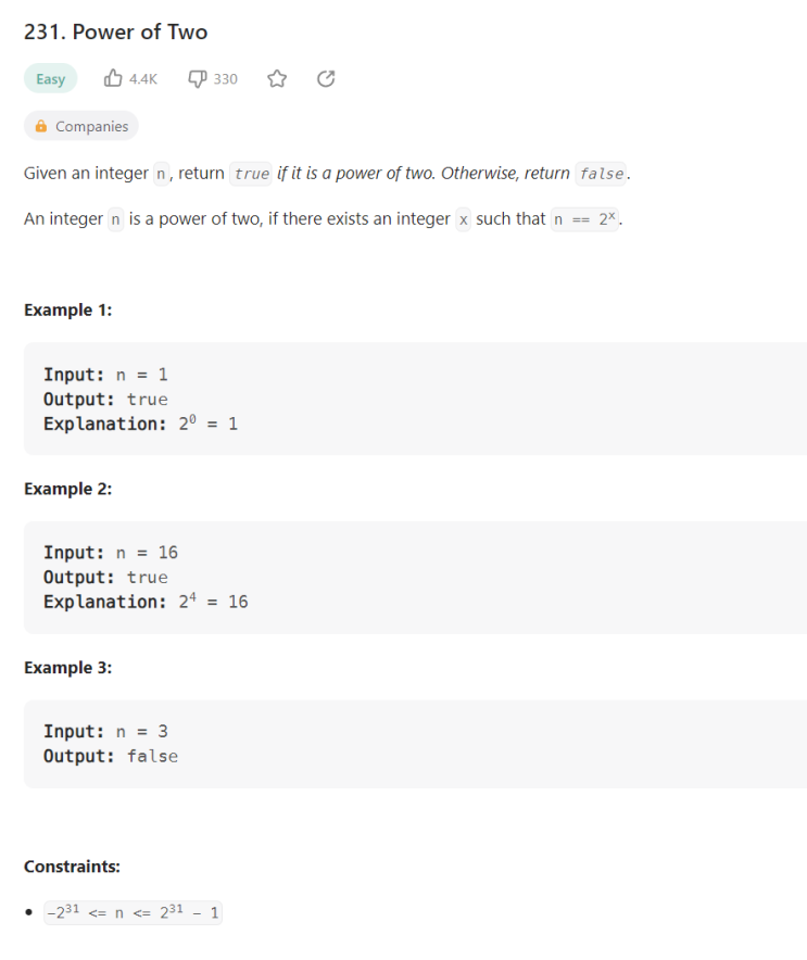  JAVA_Power of Two_LeetCode 231