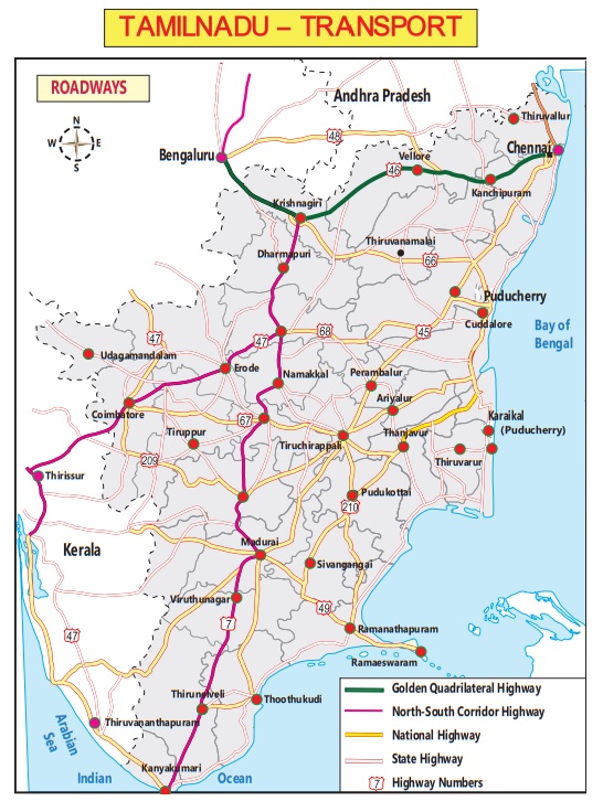 (인디샘 컨설팅) 타밀 나두 주 주요 교통 지도
