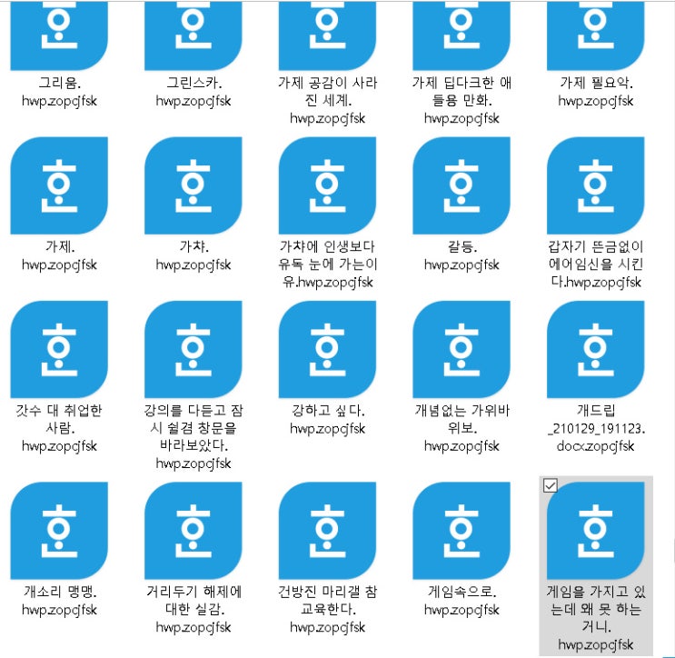  랜섬웨어걸려서 파일들이 암호화됨