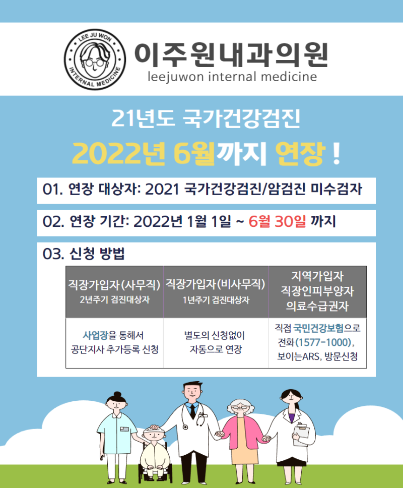 이주원내과의원 국가건강검진 연장 신청 기간 및 방법/2022년 6월까지 신청!