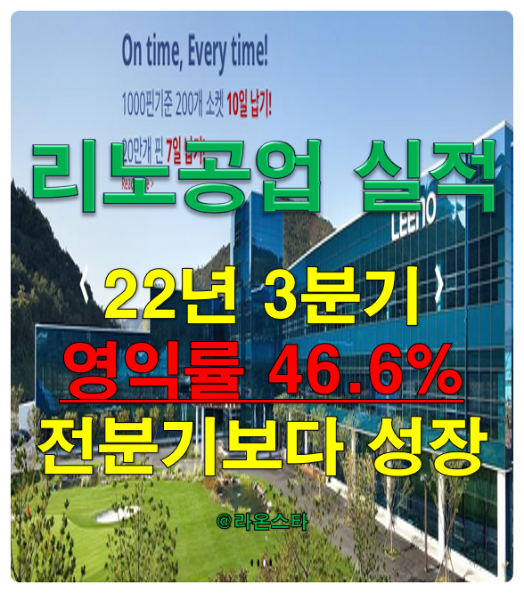 [리노공업] 22년 3분기 실적 발표...매출도 유지되고 영익률도 46.6%로 전분기 보다 성장했다. 성장의 우상향 추세는 유효하다.