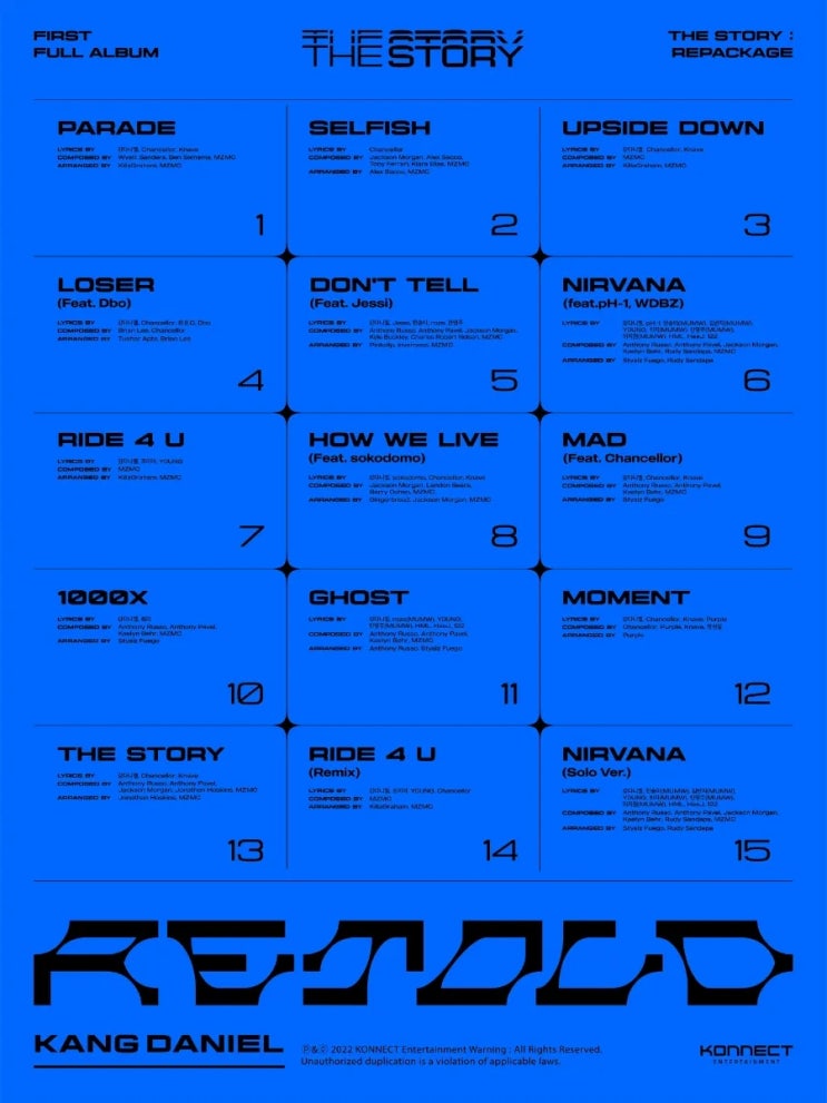 sns] <b>강다니엘</b>, 1집 풀 앨범 리패키지 : Retold <b>트랙</b> 목록