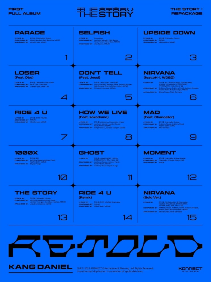 슈퍼스타 <b>강다니엘</b>! 1st Full 앨범 {RETOLD} <b>트랙 리스트</b>... 