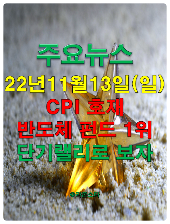 [주요뉴스] 22년 11월 13일(일)...CPI 호재로 반도체 펀드 수익률 1위 & 단기 랠리로 보자.