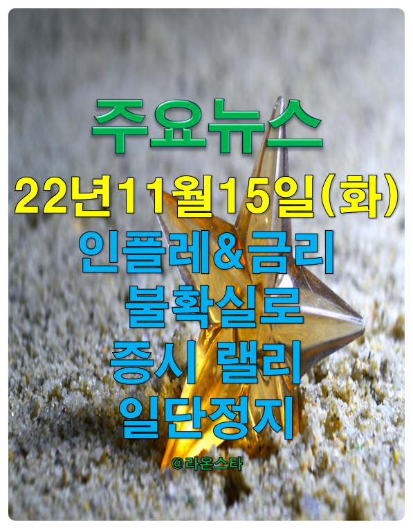 [주요뉴스] 22년 11월 15일(화)...인플레 & 금리 불확실성으로 증시 랠리는 일단정지. 호실적 기업의 주가 폭등 예상된다.