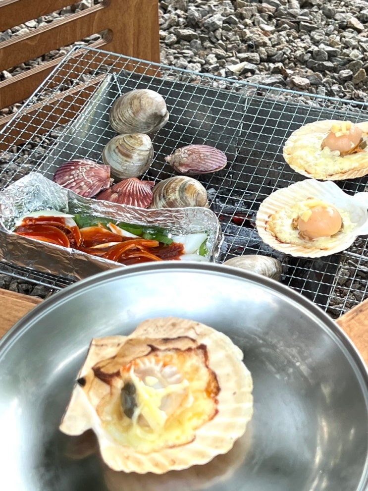  대부도 고래숲캠핑장 조개구이 문어라면 먹방