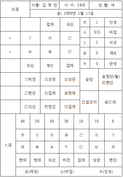 배우 겸 방송인 김정민 사주풀이