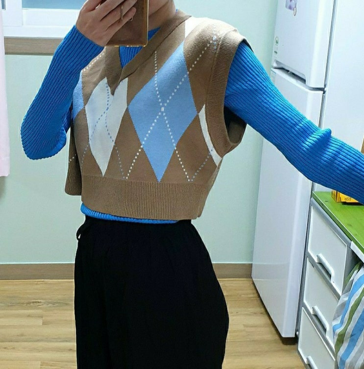  니트 조끼 추천 나인 아가일 크롭 베스트 내돈내산 0원 구매 후기