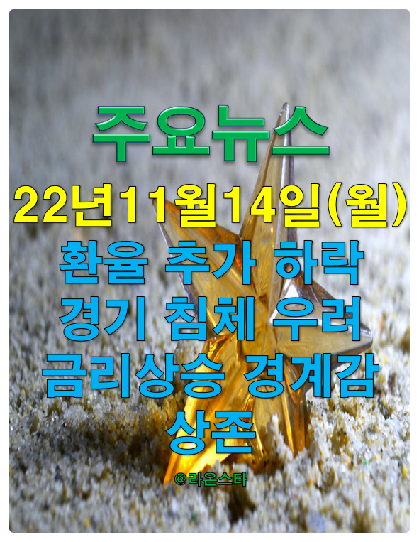 [주요뉴스] 22년 11월 14일(월)...환율이 추가 하락 중이지만, 경기 침체 우려와 금리 상승 경계감은 상존한다.