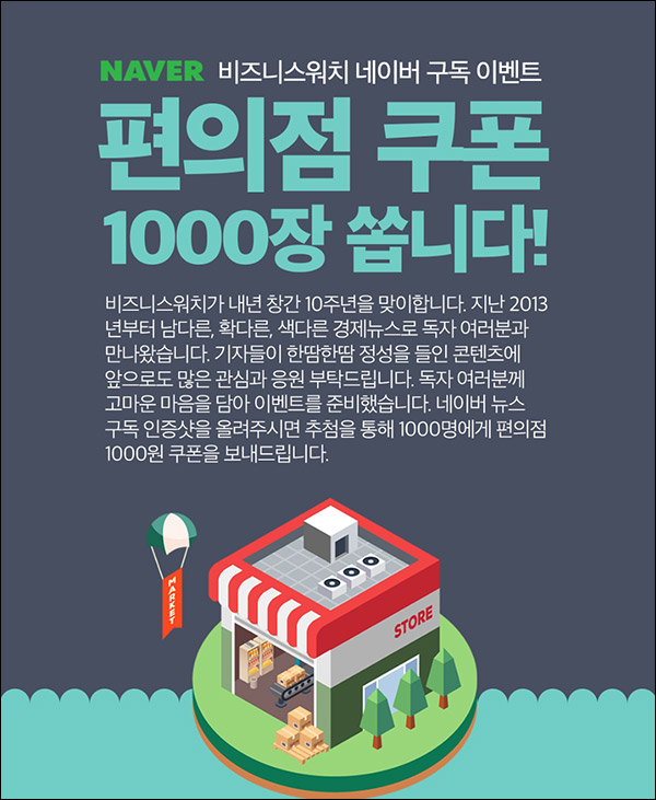 비즈니스워치 네이버구독 이벤트(CU 1천원 1,000명)추첨 비즈니스워치 네이버구독 이벤트(CU 1천원 1,000명)추첨