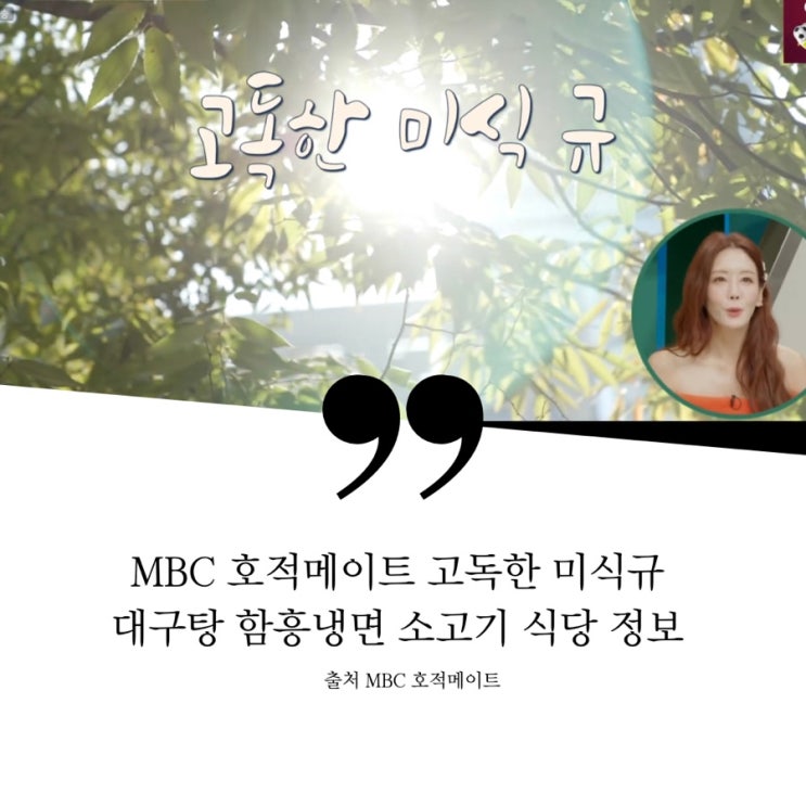 호적메이트 고독한미식규 방송생활 40년 맛집 TOP3 고독한미식가 이경규 여의도 40년 대구탕집 중구 함흥냉면집 한옥 인테리어 소고기집 정보 홍어회무침 한우생등심