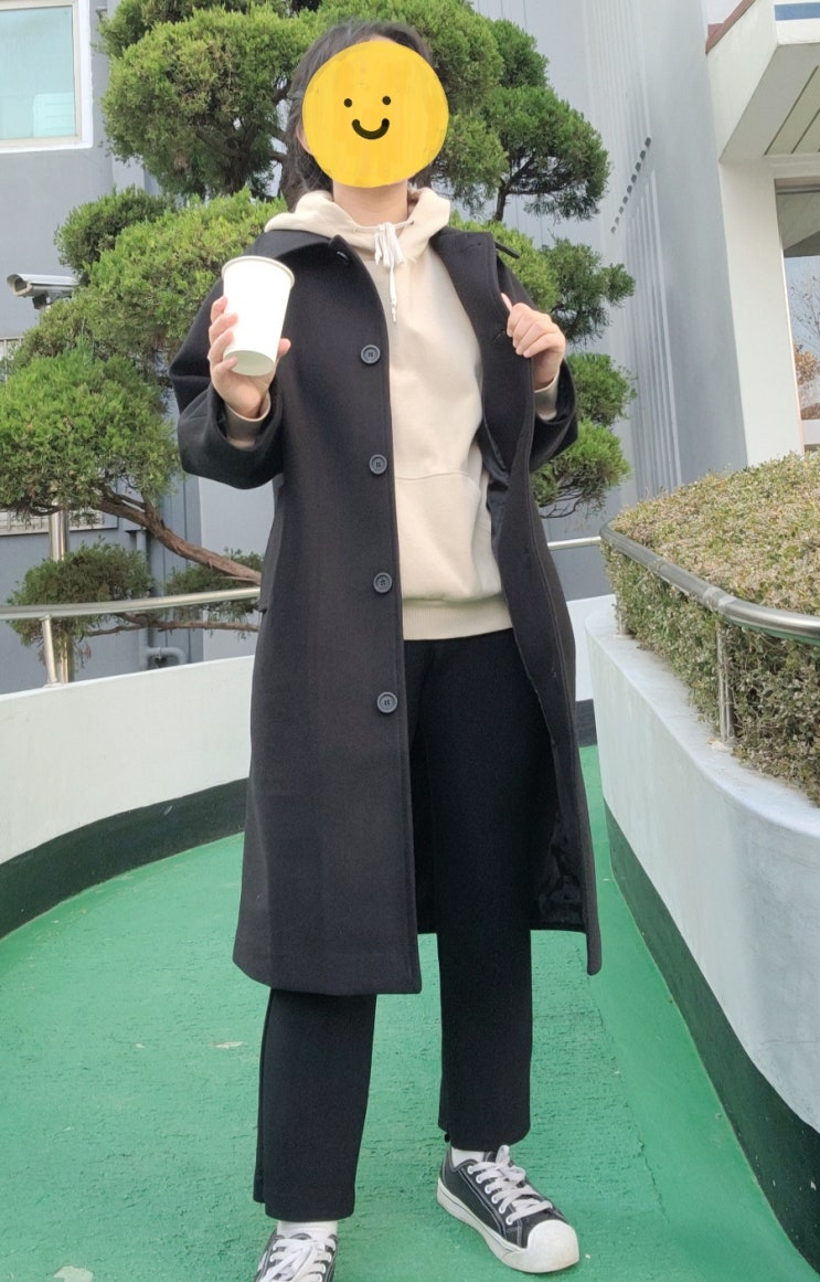  싱글 블랙 롱코트 카라 나그랑 어깨부각 없는 백화점 퀄리티 도톰 따뜻한 앤드모어