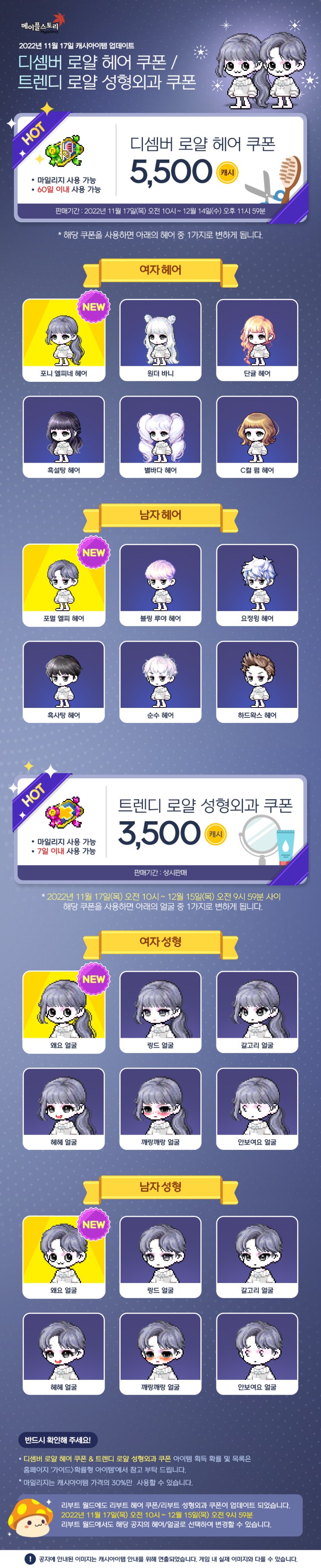  11월 17일 캐시아이템 업데이트 - 로얄 헤어&성형외과 쿠폰