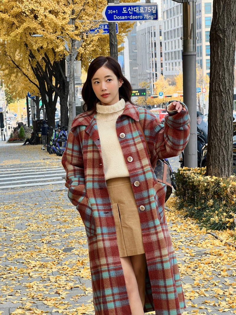 기은세 인스타그램 패션 – 체크 코트 / 여성 겨울 코트 / 베네통 코트 / 체크 롱코트 코디 추....