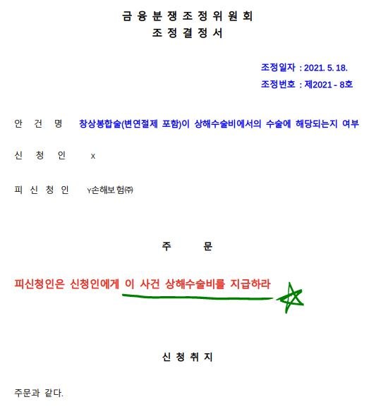 [금융위원회자료] 창상봉합술(변연절제 포함) 상해수술비 해당여부
