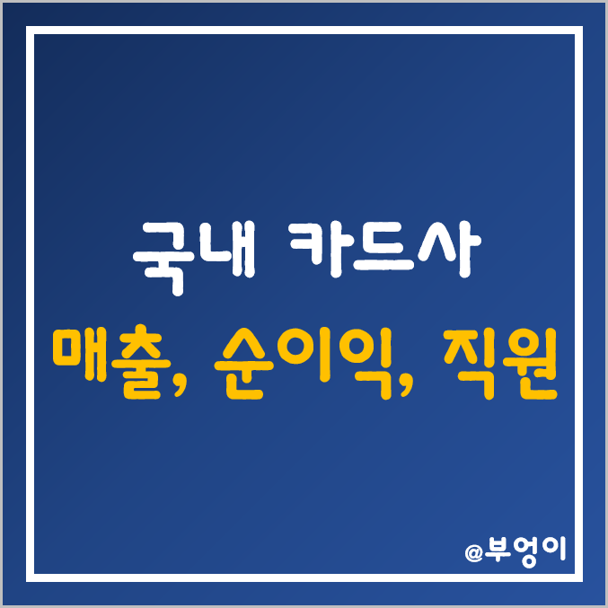 국내 신용 카드사 순위 및 종류 (매출액, 당기순이익, 자본금, 직원수 등) 국내 신용 카드사 순위 및 종류 (매출액, 당기순이익, 자본금, 직원수 등)
