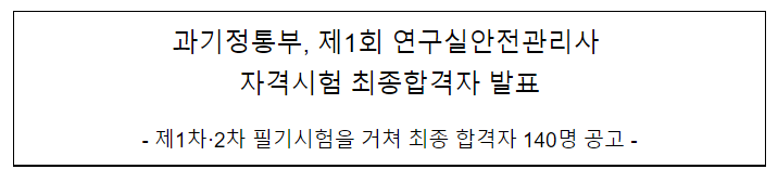 제1회 연구실안전관리사 자격시험 최종합격자 발표 제1회 연구실안전관리사 자격시험 최종합격자 발표