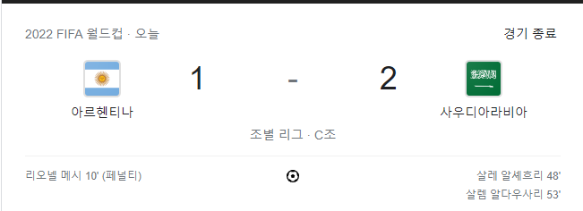  2022 피파 FIFA 카타르 월드컵 아르헨티나 VS 사우디아라비아 경기결과. 아르헨티나 충격패