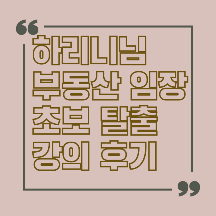 부동산 임장 초보 탈출 강의 후기-하리니 님 부동산 임장 초보 탈출 강의 후기-하리니 님