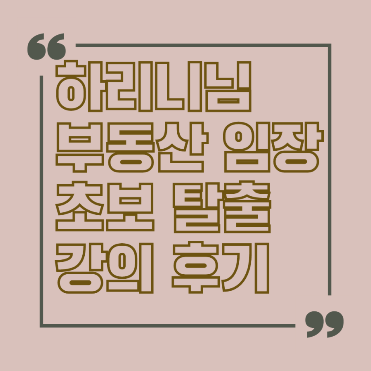 부동산 임장 초보 탈출 강의 후기-하리니 님