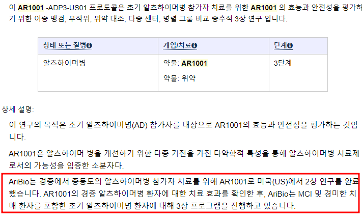아리바이오의 'AR1001' 는 알츠하이머병에 성공할 수 있을까? : 네이버 블로그