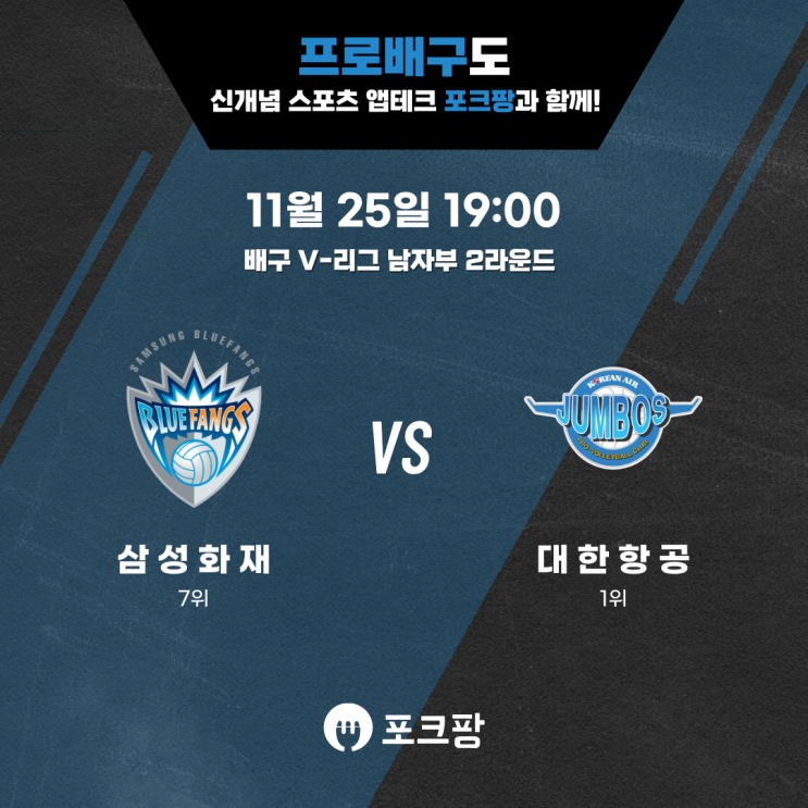  11월 25일 배구 V-리그 남자부 삼성화재 VS 대한항공 핵심 분석!