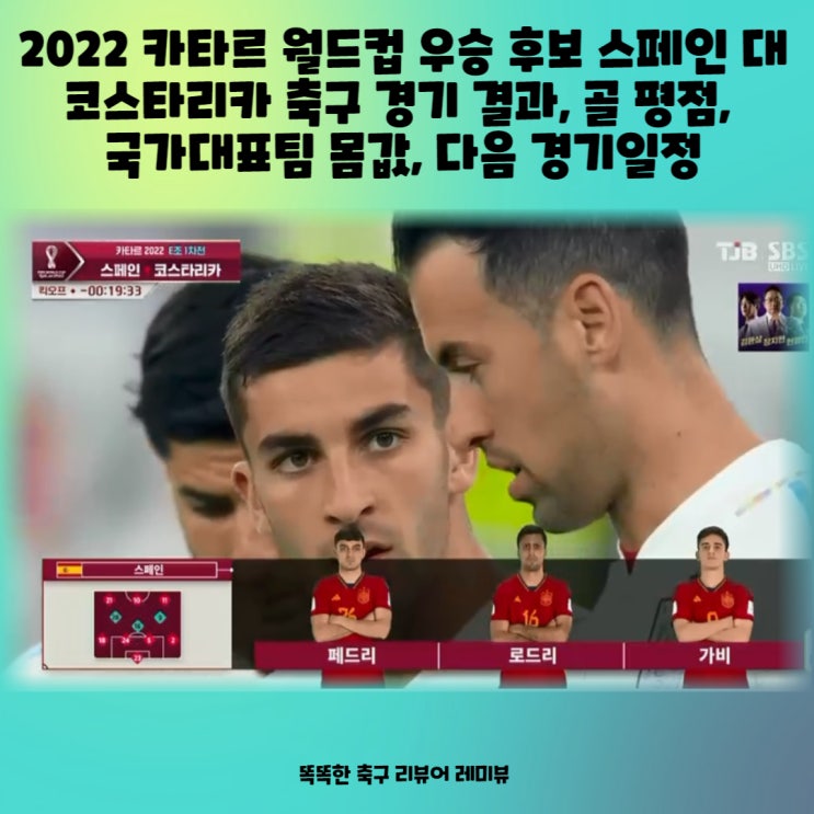 2022 카타르 월드컵 우승 후보 스페인 대 코스타리카 축구 경기 결과, 골 평점, 국가대표팀 몸값, 다음 경기일정