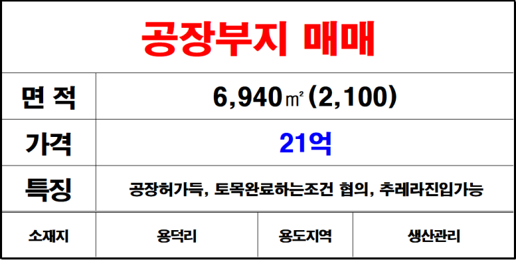  김해한림용덕리공장부지매매