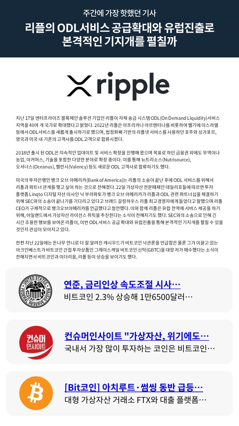빗썸 위클리리포트] 리플의 ODL서비스 공급확대와 유럽진출로 본격적인 기지개를 펼칠까 : 네이버 블로그