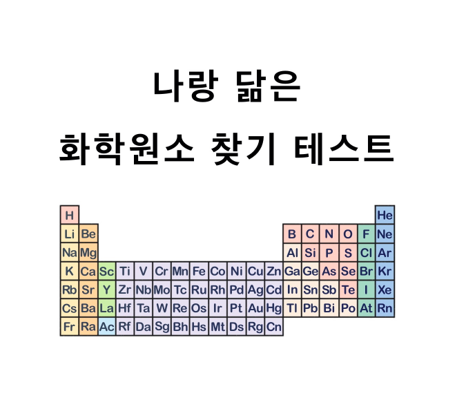 MBTI를 기반으로 나랑 닮은 화학원소 찾기 테스트 (링크 포함) (티타늄 / 아연 / 플루오린 / 규소 / 네온 / 백금 / 칼륨 /인 등) MBTI를 기반으로 나랑 닮은 화학원소 찾기 테스트 (링크 포함) (티타늄 / 아연 / 플루오린 / 규소 / 네온 / 백금 / 칼륨 /인 등)