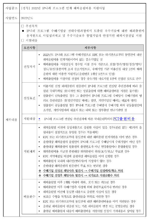 [경북] 2022년 IP나래 프로그램 연계 해외출원비용 지원사업 공고