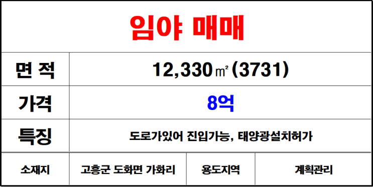  고흥군도화면가화리임야매매
