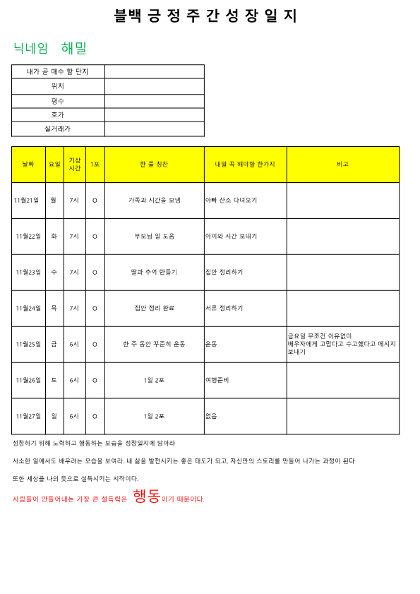  블백 긍정주간성장일지(11월 21일~11월 27일)