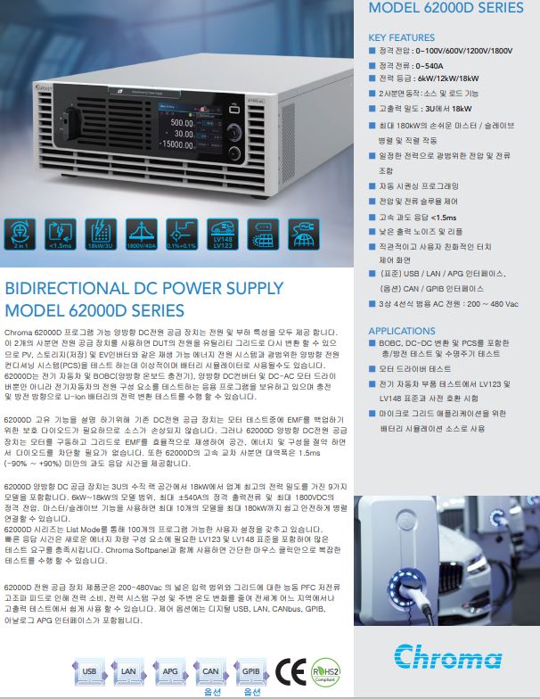  Chroma (크로마) 양방향 dc power, Chroma dc power, 크로마 DC, 배터리테스트, DC 1800V/540A/18KW