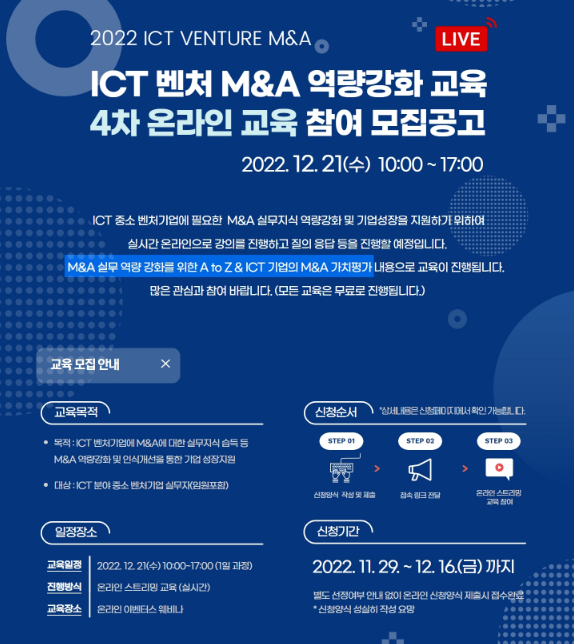 [전국] 제4차 ICT 벤처 M&A 역량강화 교육 안내