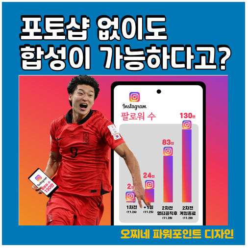  [파워포인트 디자인] 멀티골 조규성, 인스타도 폭발_도형과 이미지를 활용하여 합성하는 방법