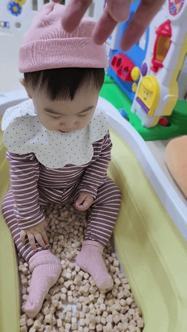  편백나무 큐브 칩 으로 11개월 촉감놀이, 천연 방향제로도 좋아요!