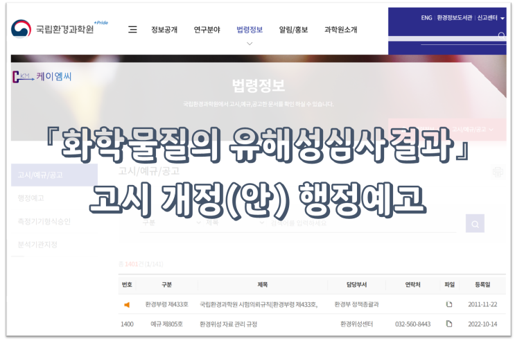  [ 주식회사 케이엠씨 ] 「화학물질의 유해성심사결과」 고시 개정(안) 행정예고