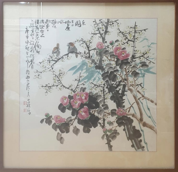  [김정욱/그림] 전남 진도출생 유명 화백 '우림 김정욱' 동양화 한국화 액자(83×85cm)