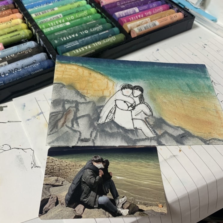  커플들이 집에서 할만한 오일파스텔 그림 그리기/ 집에서 심심할 때 하기 좋은 거