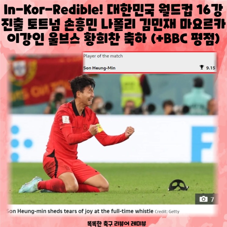 In-Kor-Redible! 대한민국 월드컵 16강 진출 영어 토트넘 손흥민 나폴리 김민재 마요르카 이강인 울브스 황희찬 축하 (+BBC 평점)