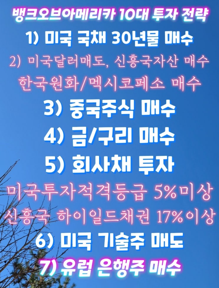 2023년 투자 전략(feat. BofA, 채권 매수, 미국 달러/기술주 매도, 한국 원화/멕시코 페소 매수, 금/구리 매수, 중국 주식 매수, 신흥국 자산 매입, 유럽은행 매수)