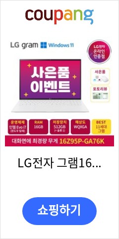 16Z95P-GA76K LG전자 그램16 WIN11 Home 화이트  512GB 코어i7  16GB 드디어 나에게도 기회가