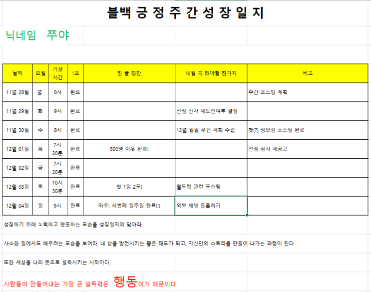  [블백] 세번째 주간성장일지(22. 11. 28~12. 04) #021