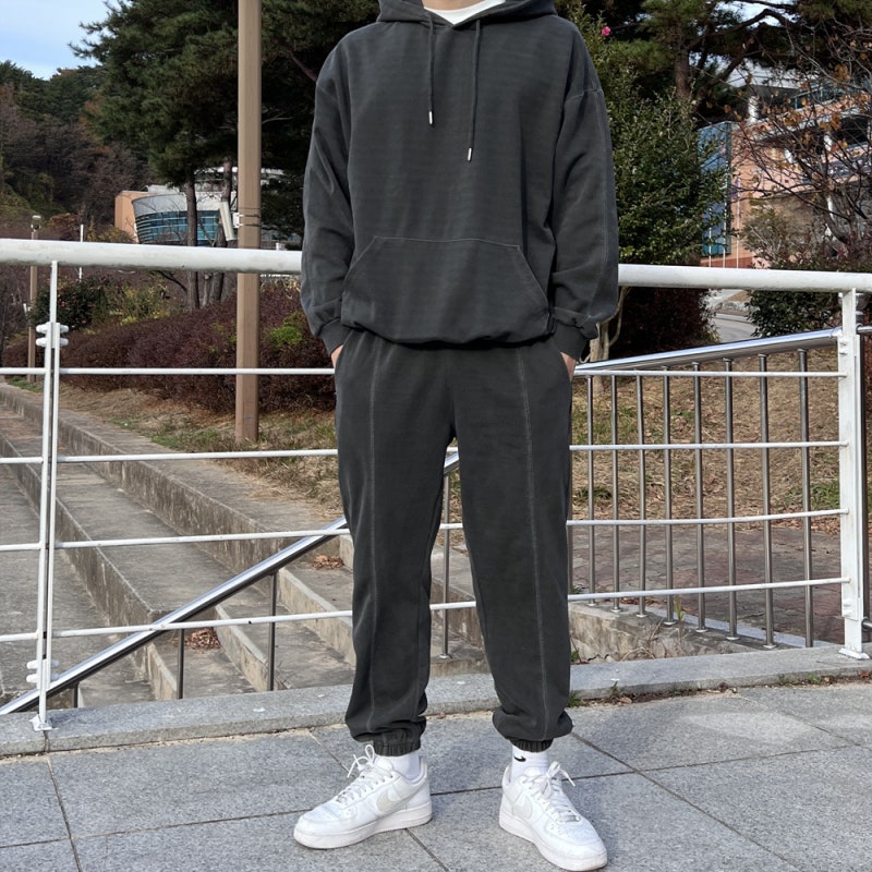 남자 피그먼트 후드셋업 빅사이즈 트레이닝복 츄리닝 세트 캠핑복장